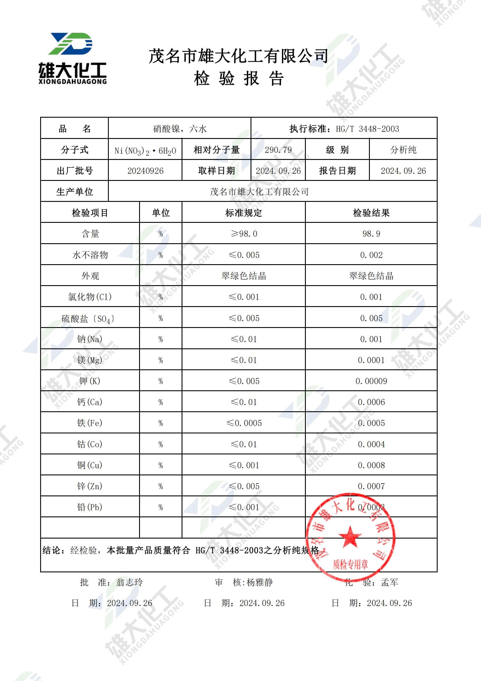 硝酸镍 硝酸镍分析纯