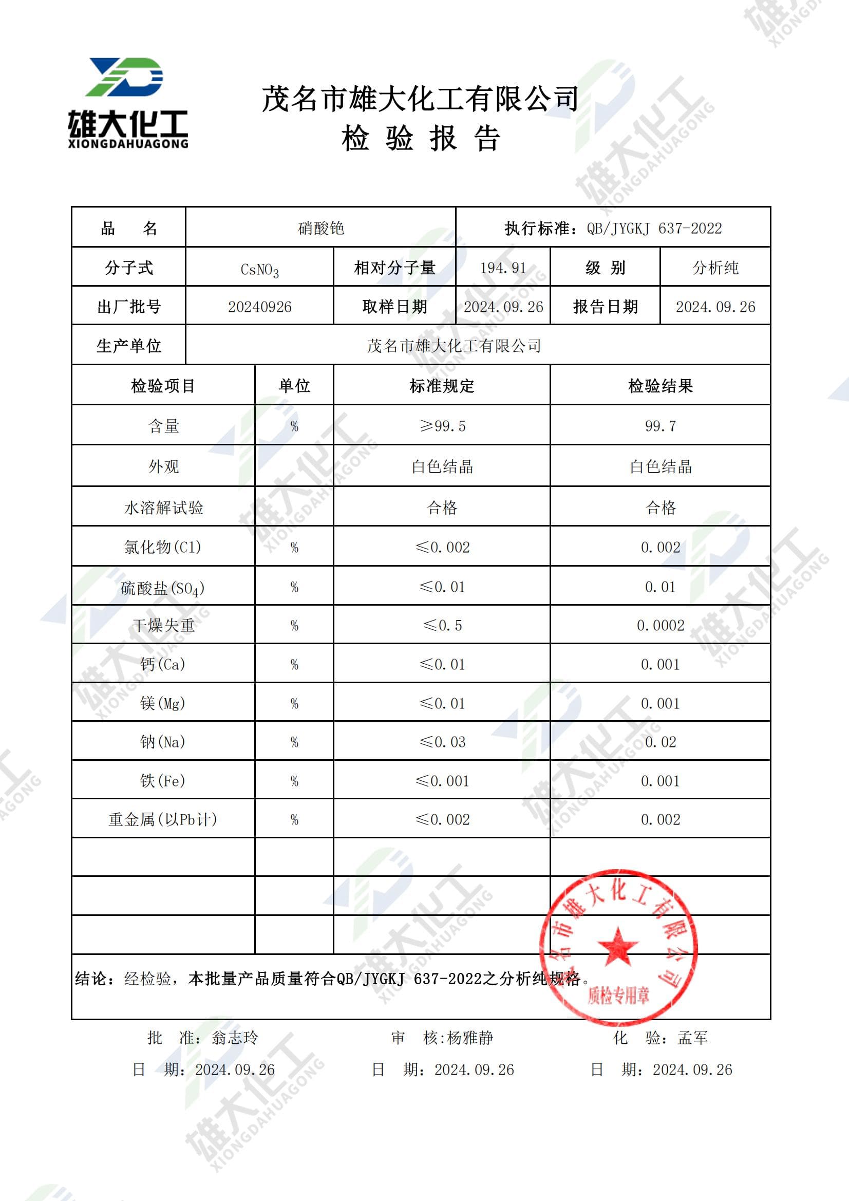 硝酸铯 硝酸铯分析纯